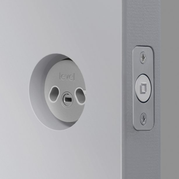 Closeup of internal Level lock installed in light gray door